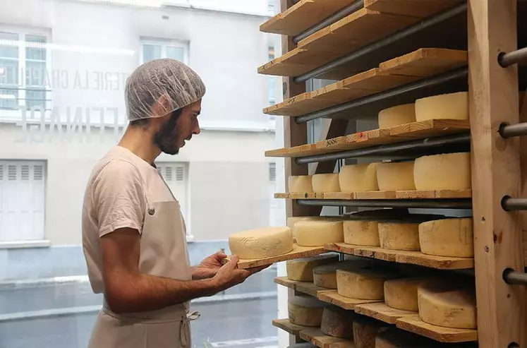Ancien salarié du Cnaol, Paul Zindy se lance dans la fabrication
à Paris d’un fromage au lait cru à partir de lait cru collecté
à proximité. La cave est visible de la rue