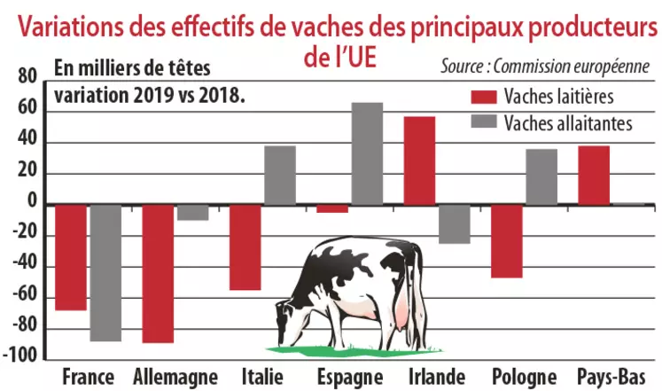 Variations des effectifs de vaches des principaux produtions de l'UE