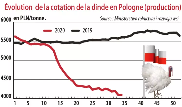 Evolution de la cotation de la dinde en Pologne