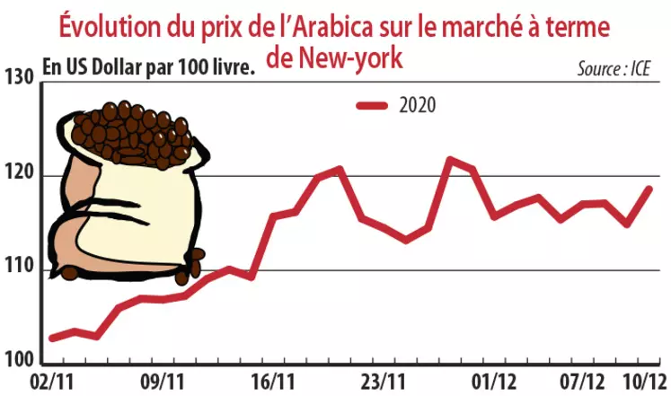 Evolution du prix de l'arabica sur le marché à terme de New York