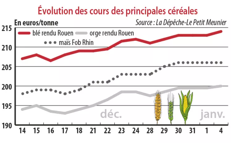 Evolution des cours des principales céréales