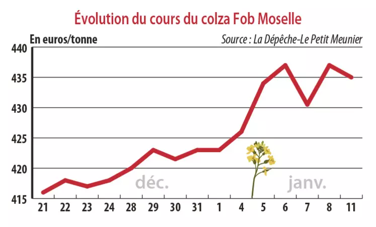 Evolution du cours du colza Fob Moselle