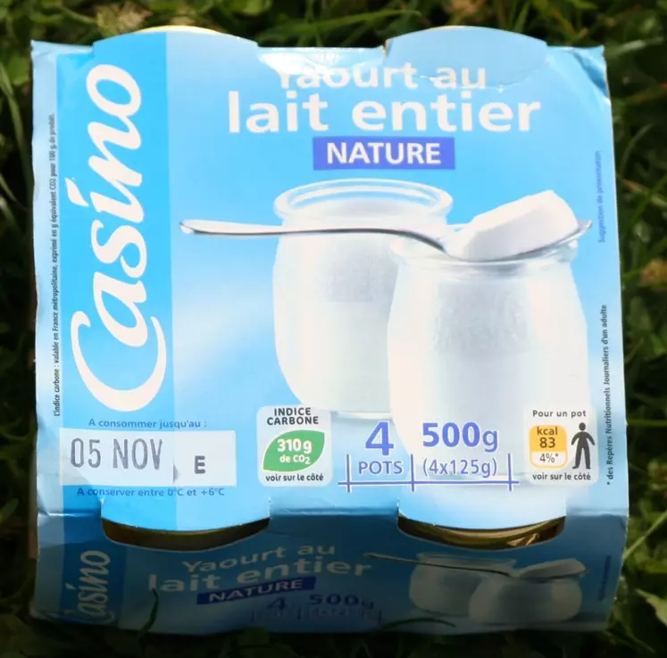 Casino - emballage de yaourt au lait entier nature