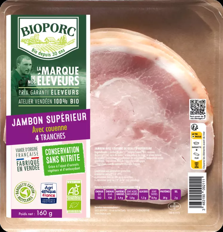 Le nouveau contenant de jambon permet à Bioporc de réduire de 70 % son utilisation de plastique pour ce produit.