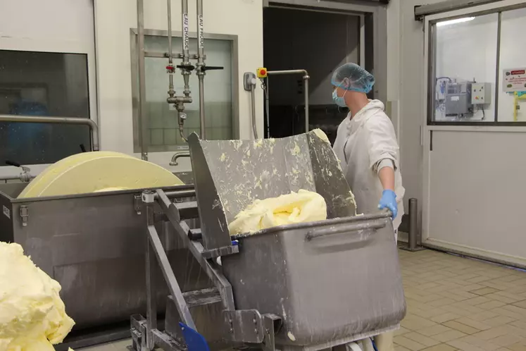 Le recrutement du personnel étant difficile, la beurrerie a investi dans un gaveur pour alimenter la ligne de tourage et réduire la pénibilité du travail. 