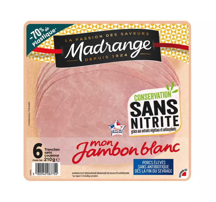 La part de marché du jambon sans nitrite (ici la nouvelle gamme Madrange) gagne régulièrement du terrain. © Madrange