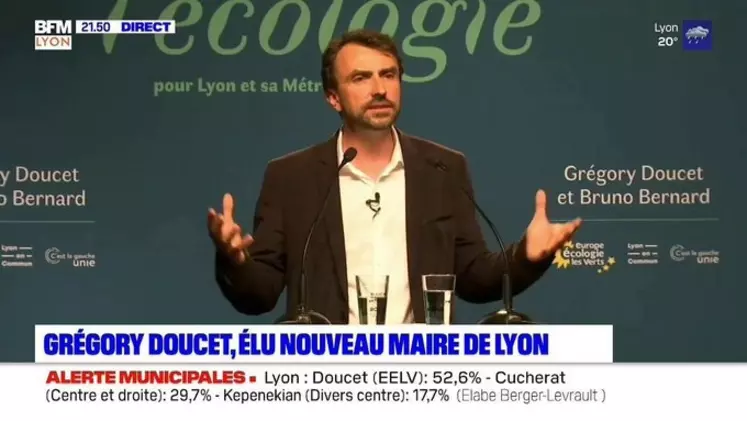 Le candidat EELV Grégory Doucet a été élu à la mairie de Lyon.