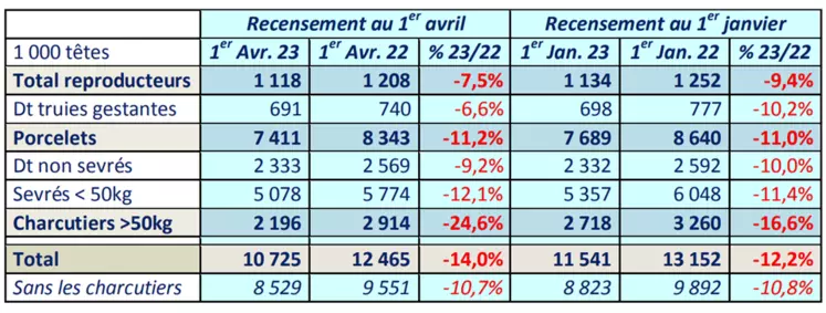 Evolution du cheptel porcin au Danemark tableau