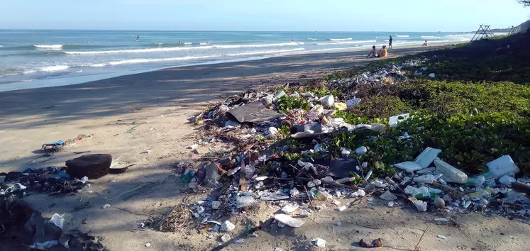 Pollution d'une plage par des plastiques