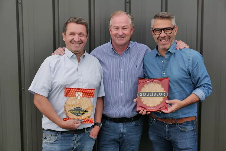 Frédéric Augereau, PDG de la Biscuiterie Augereau, Vincent Duprez, dirigeant de Maison Duprez, et Tugdual Rabreau, d’Atom Food, ancien propriétaire de Goulibeur. 