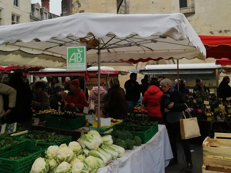 maraicher bio sur le marché de Caen, l'hiver