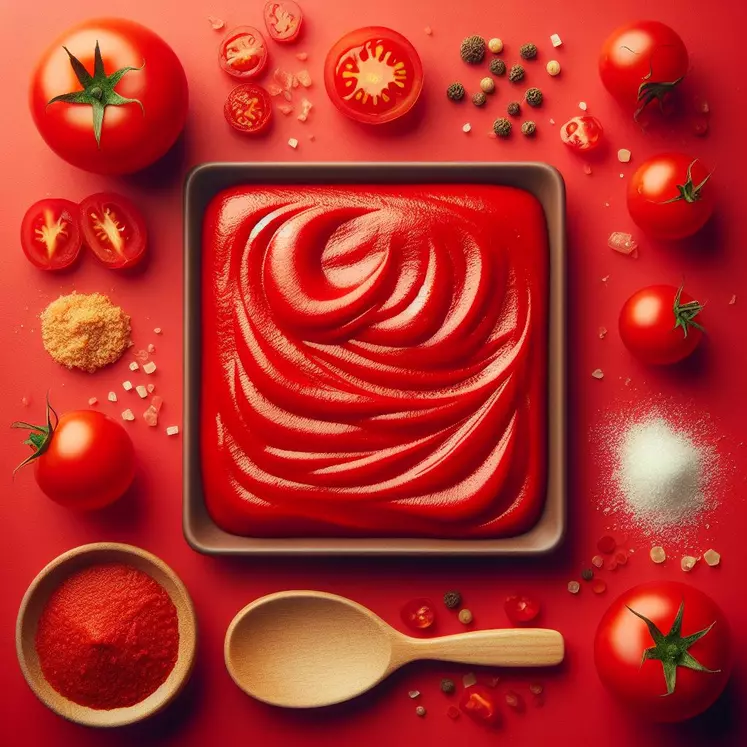 un carré rouge de la texture du concentré de tomate