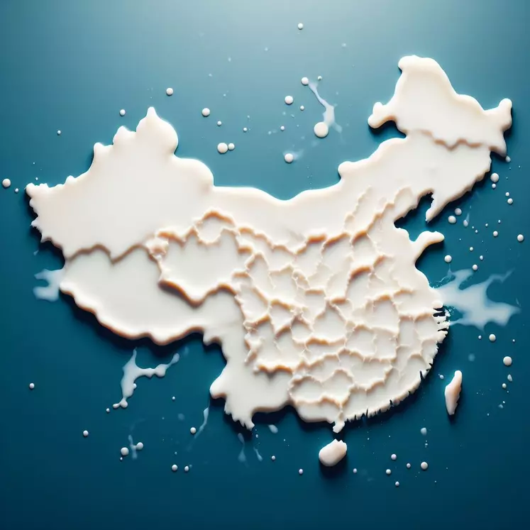 une carte de la chine dessinée dans une flaque de lait