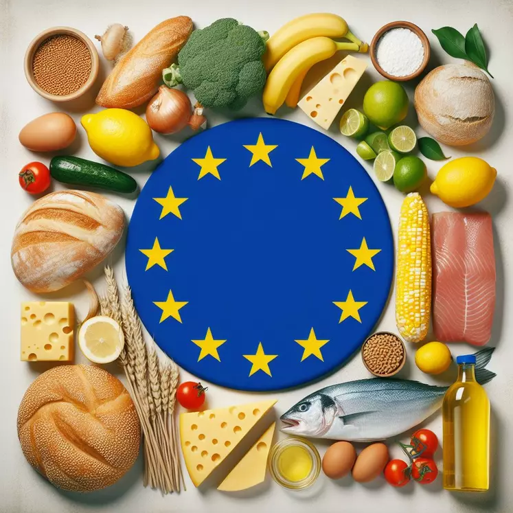 Un drapeau européen entouré d'aliment