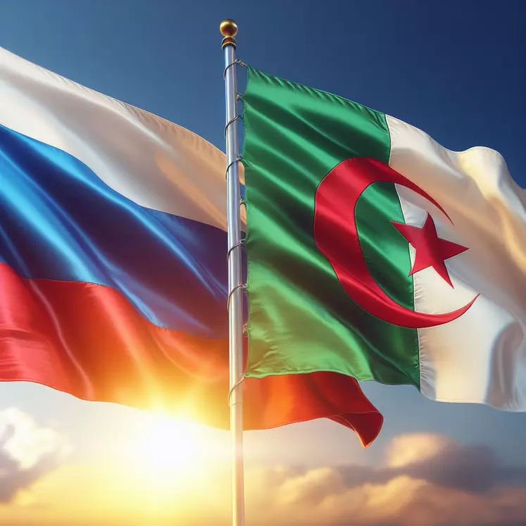 un drapeau russe et un drapeau algérien cote à cote
