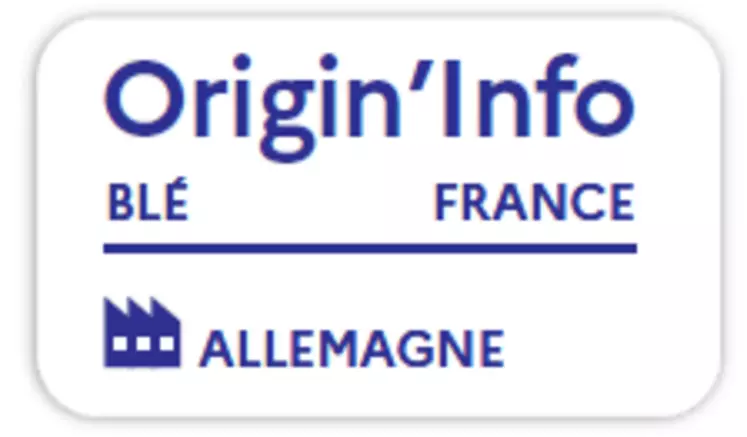 Projet de logo Origin'Info avec l'information du pays d'élaboration.