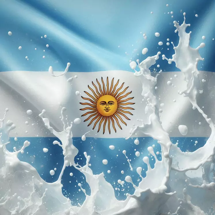 le drapeau argentin, devant le drapeau c'est une éclaboussure de lait