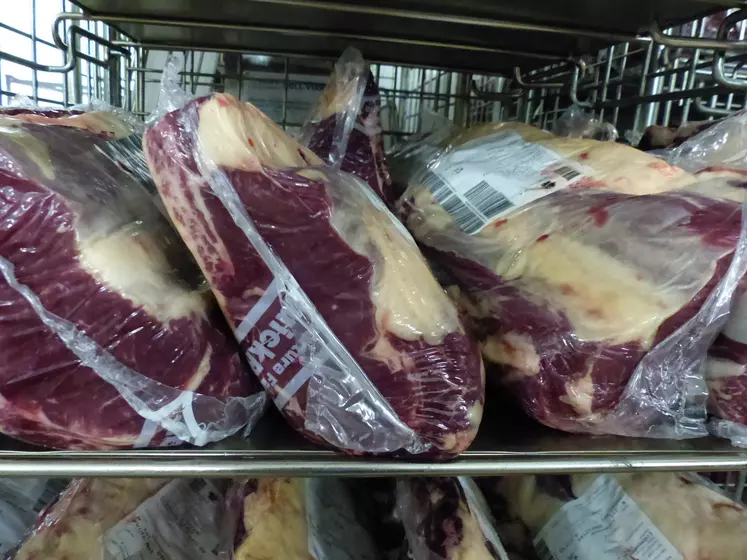viande de boeuf sous vide dans un abattoir