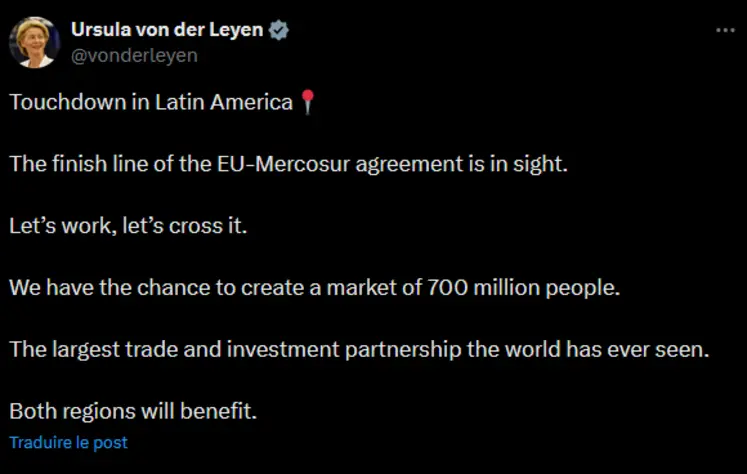 Compte X d'Ursula von der Leyen
