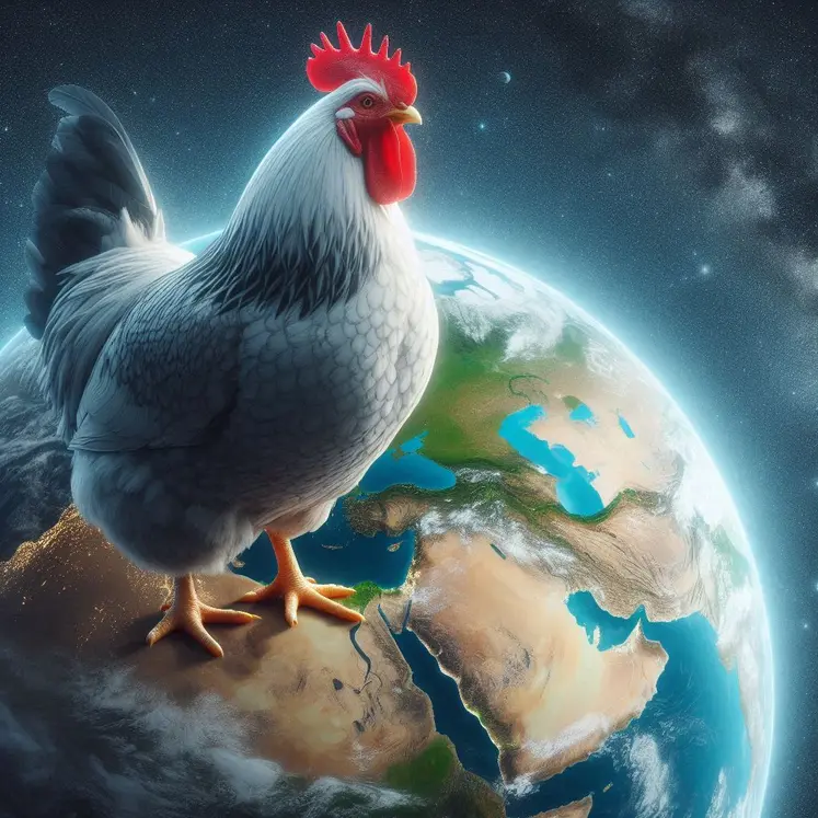 un poulet géant debout fièrement sur la planète terre