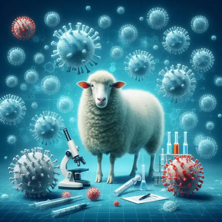 un mouton, entouré de virus