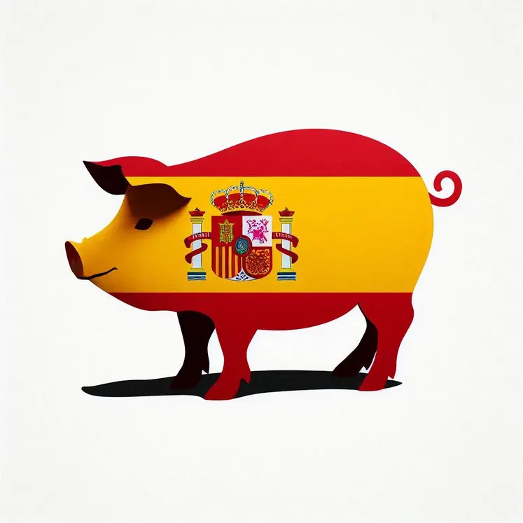 un drapeau espagnol détouré selon la silhouette d'un cochon