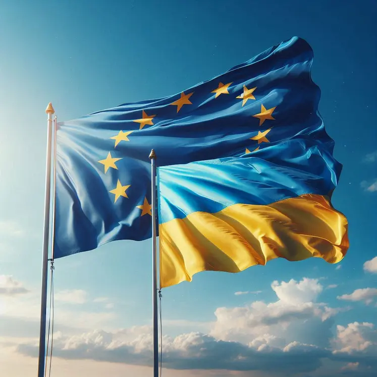 le drapeau de l'union européenne et le drapeau de l'ukraine côte à côte