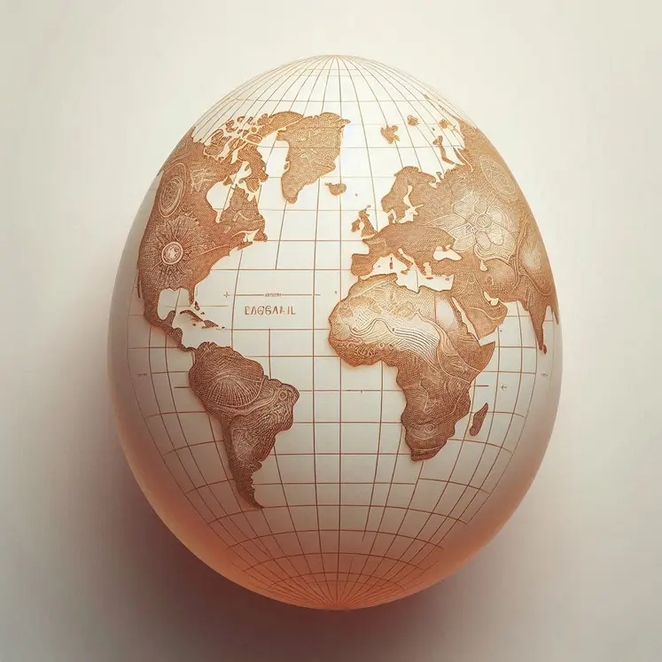 Image centrée sur un oeuf, sur la coquille sont gravés les continents