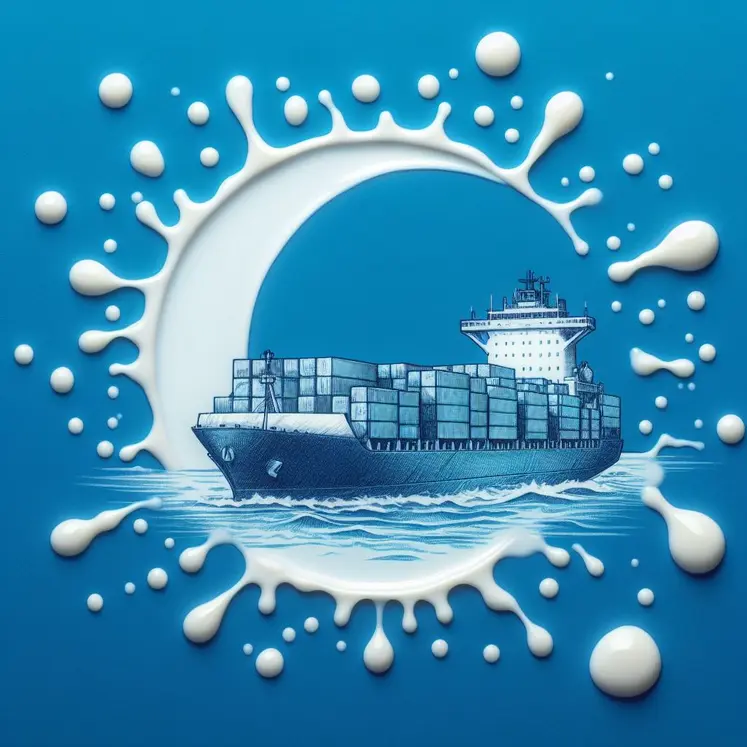 Un dessin de porte conteneur dans des gouttes de lait