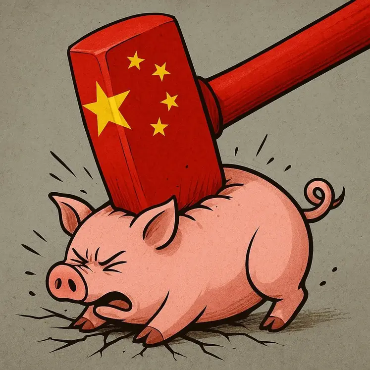 porc assomé par un marteau chinois