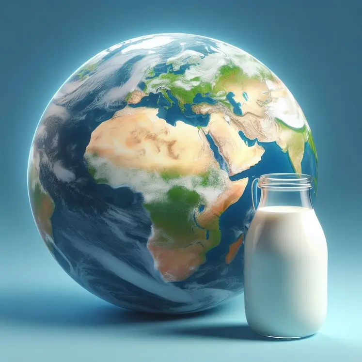 bouteille de lait devant la planète terre