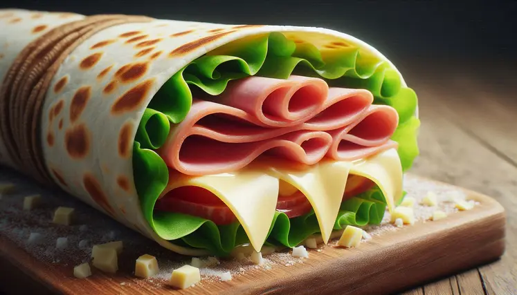 un wrap au jambon et au fromage, zoomé