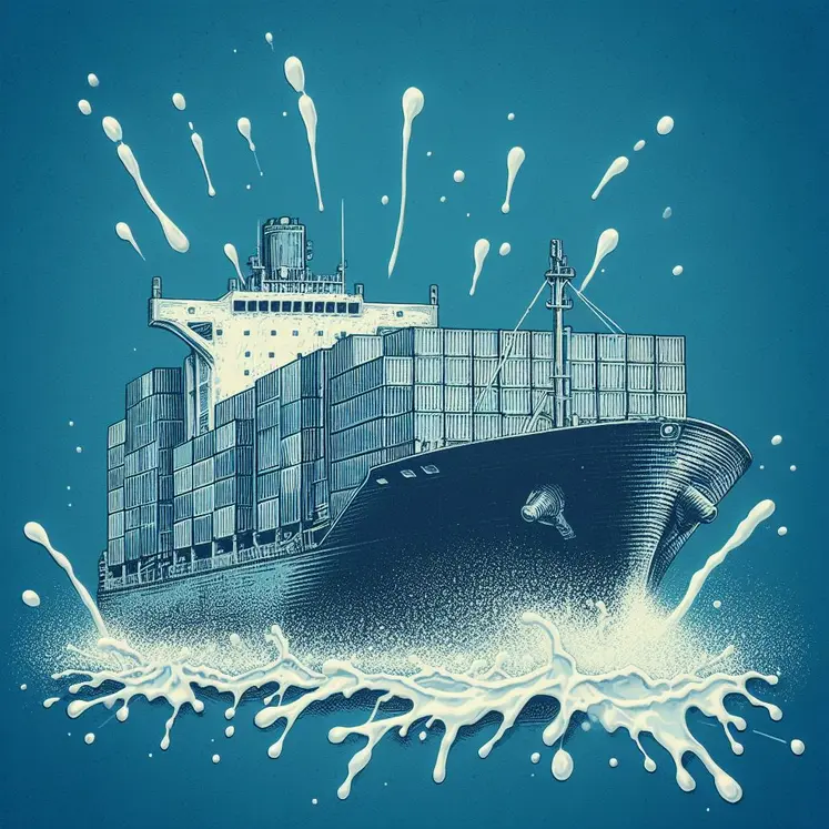 bateau porte conteneur dessiné en lait
