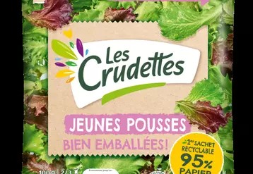 Des salades Les Crudettes passent du sachet plastique au sachet recyclable composé à 95% de papier.
