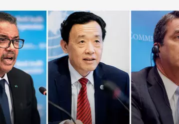 Tedros Adhanom Ghebreyesus, QU Dongyu et Roberto Azevedo, Directeurs généraux de l’OMS, de la FAO et de l’OMC. © FAO