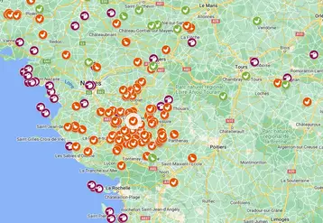 Capture d'écran au 13 décembre de la carte des foyers de grippe aviaire réalisée par nos collègues de Réussir volailles.