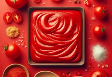 un carré rouge de la texture du concentré de tomate