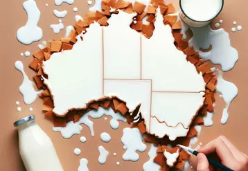 une carte de l'Australie, le pays est dessinée avec du lait
