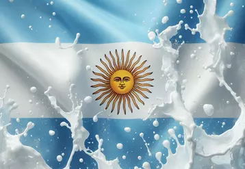 le drapeau argentin, devant le drapeau c'est une éclaboussure de lait