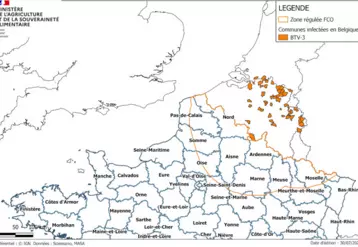  carte de la zone réglementée pour le sérotype 3 de la FCO 