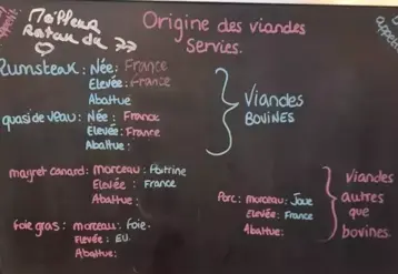 panneau affichage origine viande en restaurant