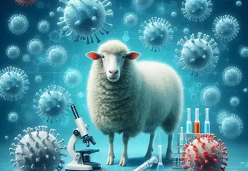 un mouton, entouré de virus