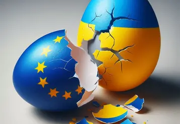 oeufs peints au couleurs de l'UE et de l'Ukraine