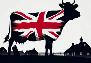 une silhouette de vache dans laquelle on voit le drapeau du royaume uni
