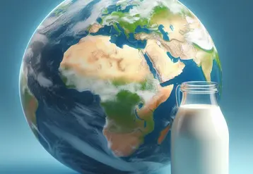 bouteille de lait devant une planète terre