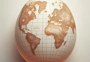 Image centrée sur un oeuf, sur la coquille sont gravés les continents