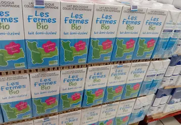 palette de packs de lait bio