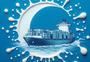 Un dessin de porte conteneur dans des gouttes de lait