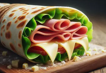 un wrap au jambon et au fromage, zoomé