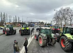 Des jeunes agriculteurs bloquent un péage d'autoroute dans le Tarn et Garonne.